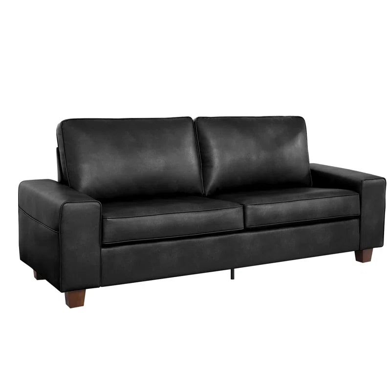 Vegan Leather Sofa with Square Arms