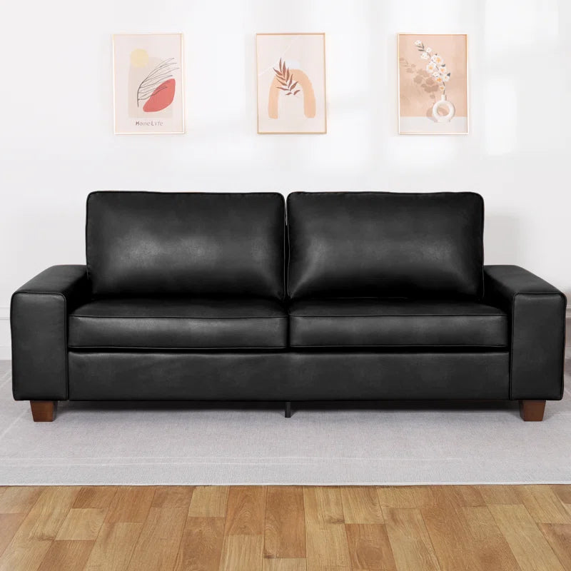 Vegan Leather Sofa with Square Arms