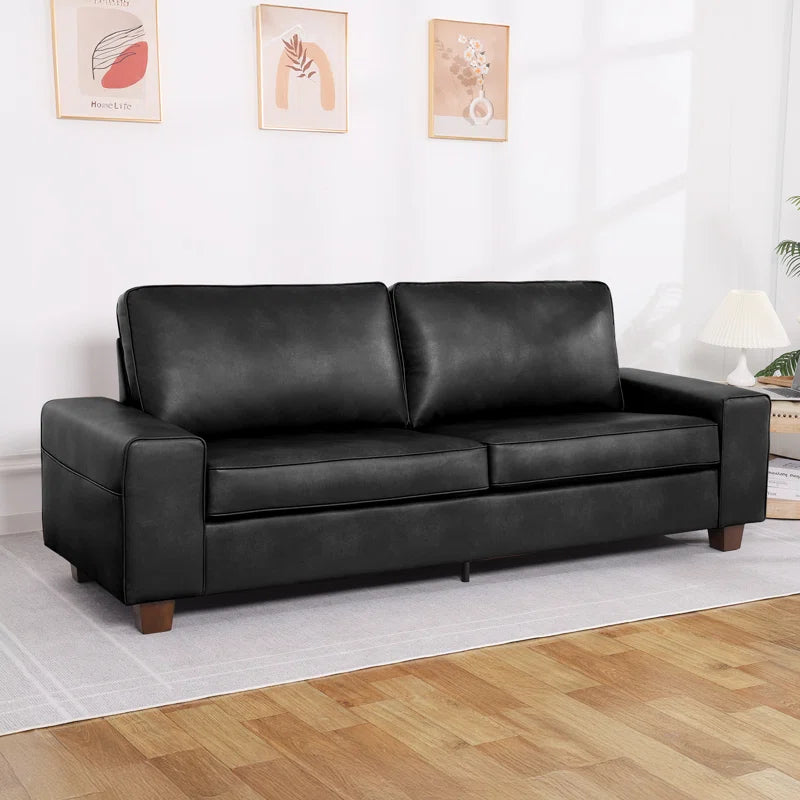 Vegan Leather Sofa with Square Arms